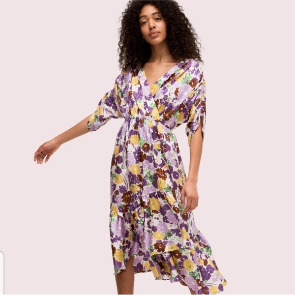 Kate Spade Swing Floral Jacquard Wrap Dress Silk Blend 🧡 - Picture 2 of 7